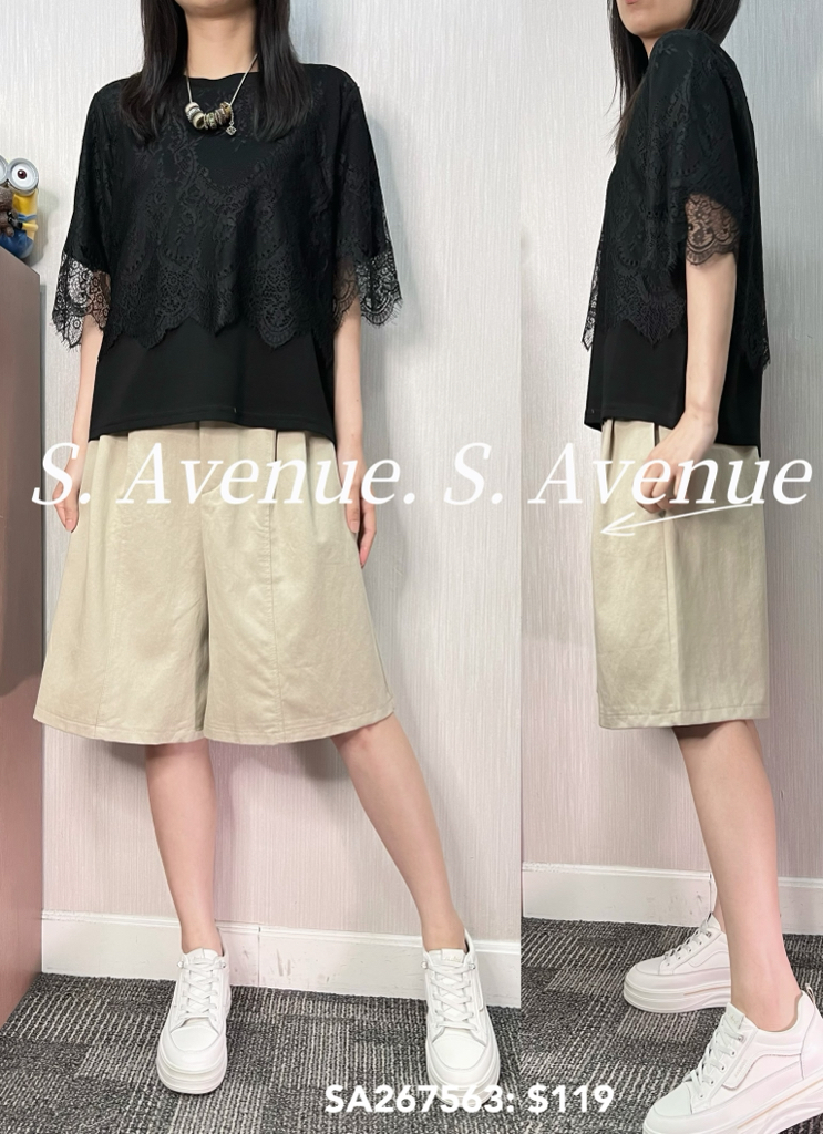 ❣️推介❣️SA267563: 短袖拼lace假披肩top