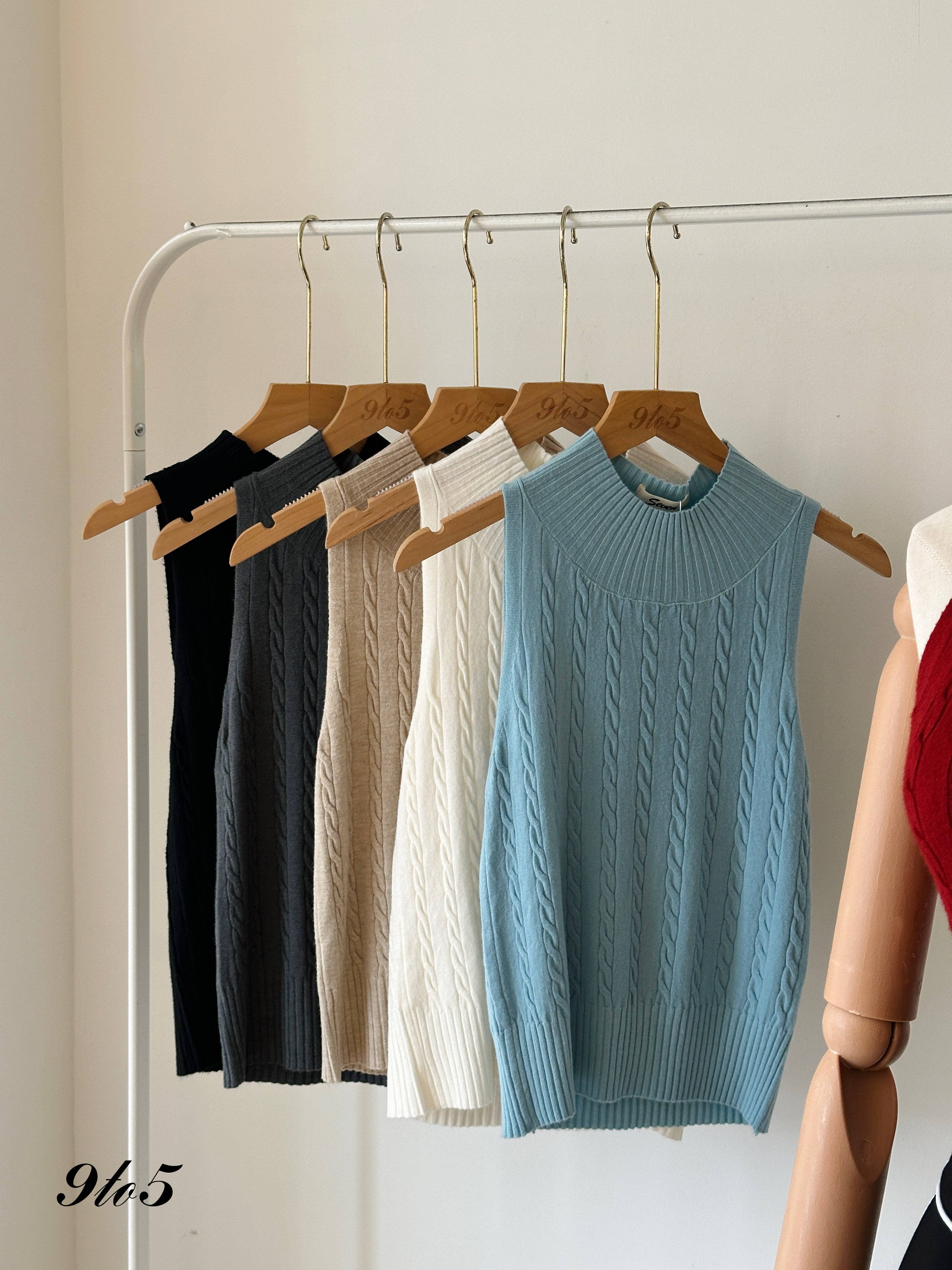 T3948 Mock Neck Sleeveless Knit Top -  6 Colors