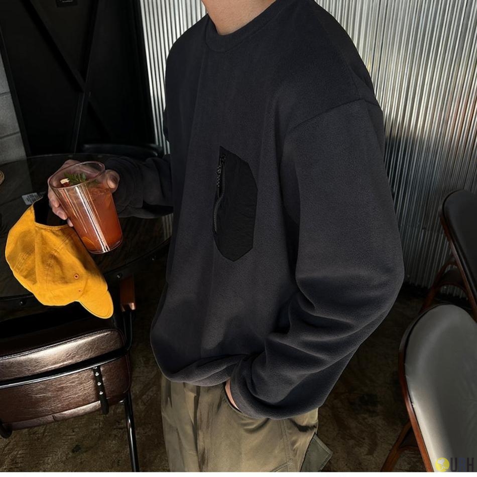 【100%保證韓國直送】撞色拉鍊口袋保暖抓絨衛衣 [6 color] RG165829