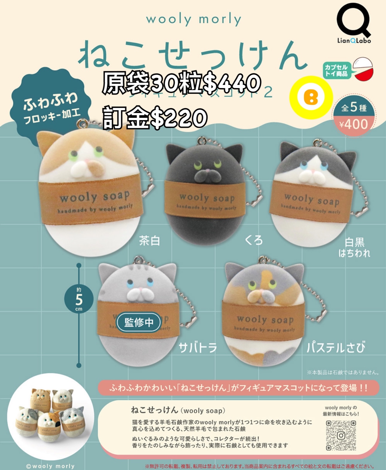 Preorder預訂7/2026年wooly morly 扭蛋原袋30粒