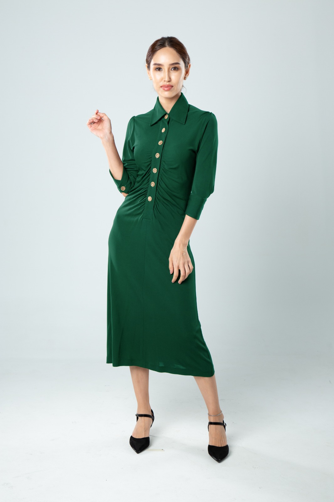 E8051BD Seraphina Gathered Waist Midi Dress