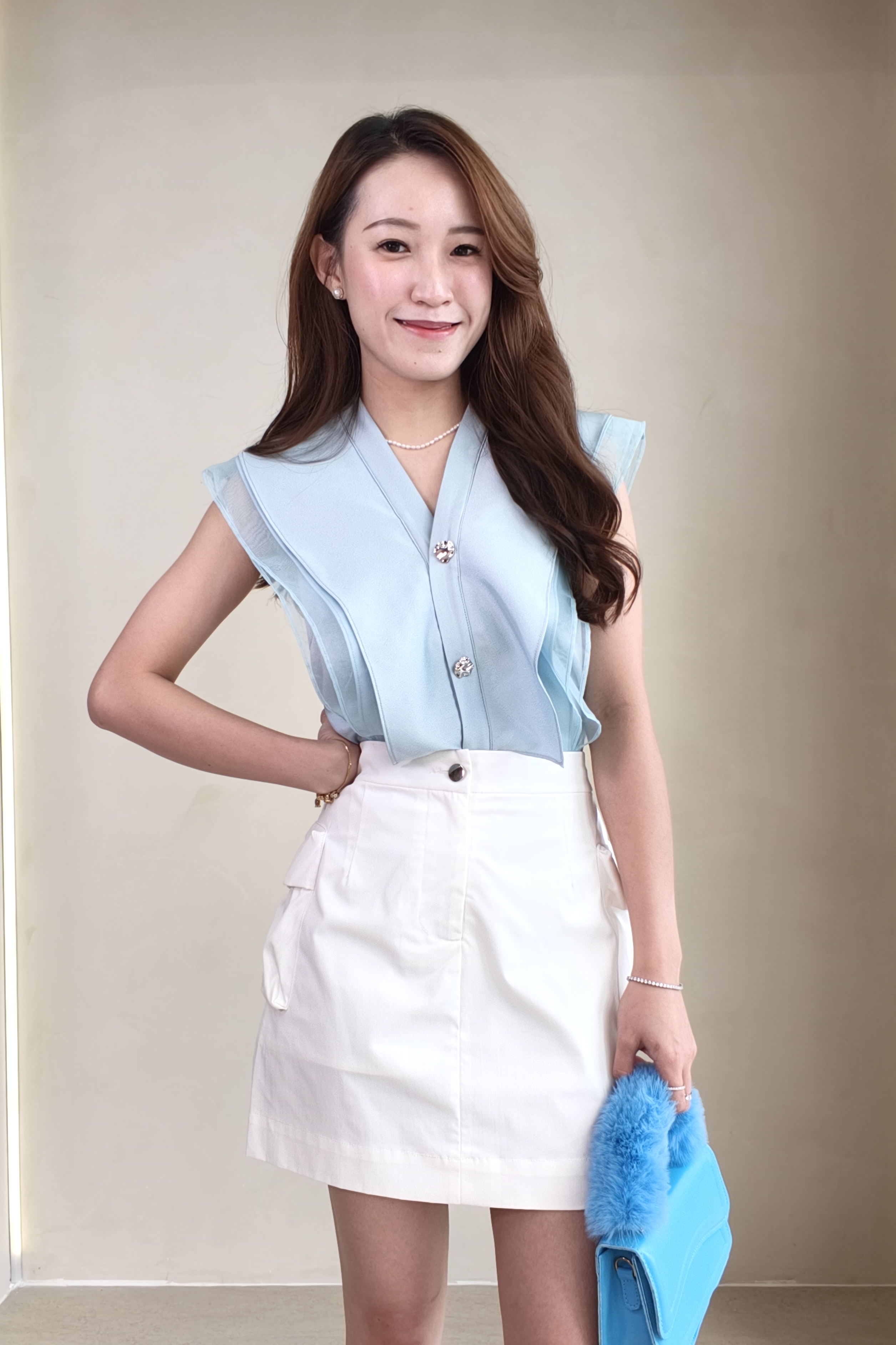 210531 Pearl Button Mandarin Top