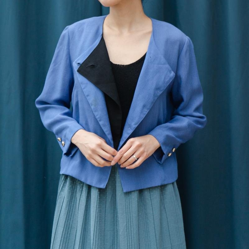 C.a. 1980s Geometric Linear Blue and Black Duo0-Colour Two Way Autumn Blazer (MT1606-22)
