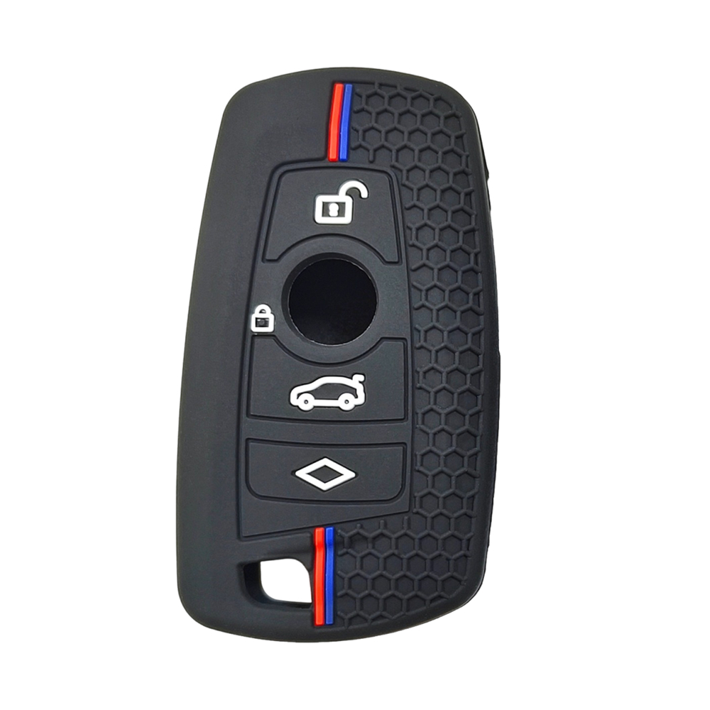 適用寶馬3,5,F系硅膠鑰匙套 4鍵 黑色-紅線-白鎖頭 UA0544