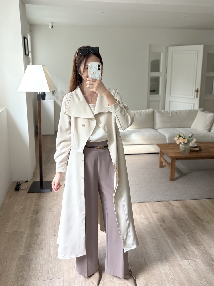 Charlyne Seamless-Front Slacks (Khaki Beige)