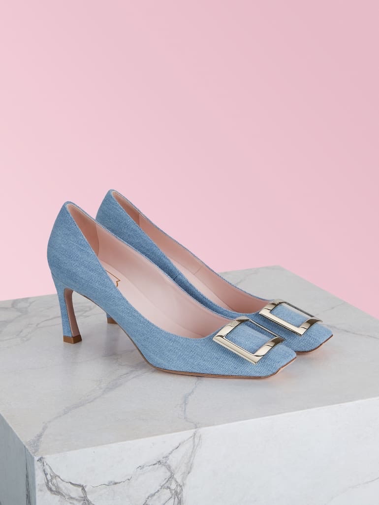 ［Preloved] New Roger Vivier denim pointed-toe kitten heels
