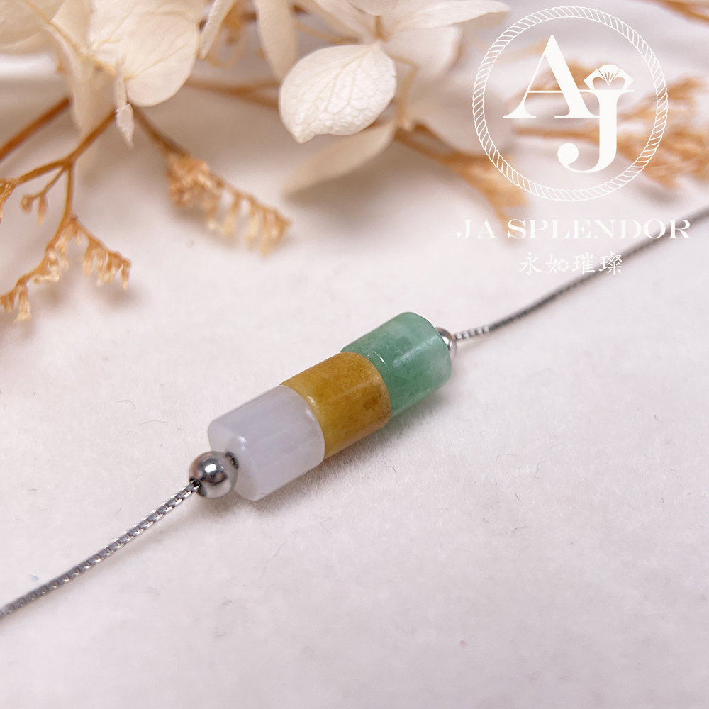 D-04A 天然翡翠A玉 平安幸運純銀手鏈