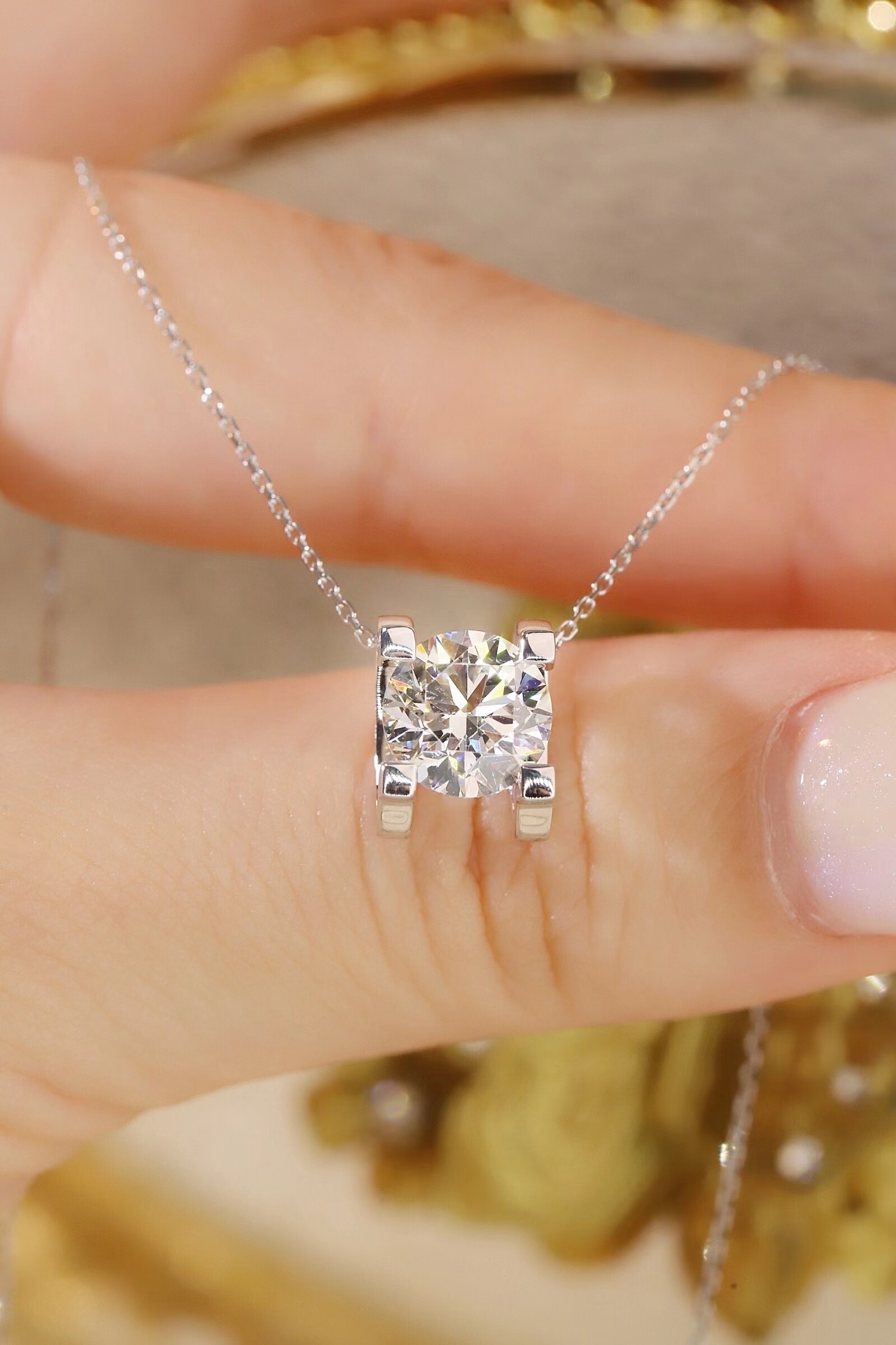 Modern Four-Prong Round Diamond Solitaire Pendant