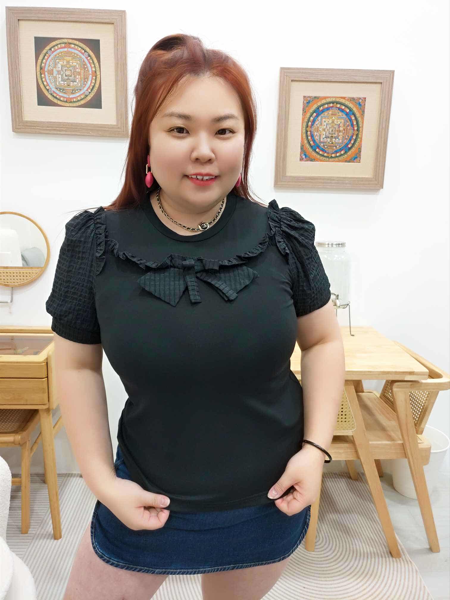 OTA18 BE#810527 胸前拼格子蝴蝶结上衣（颜色随机⚠️）