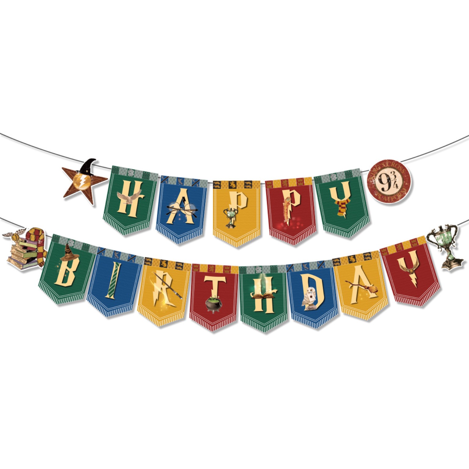 哈利波特 Harry Potter 魔法學院主題生日派對氣球套餐 20個氣球＋生日拉旗＋背景布＋16件蛋糕插牌