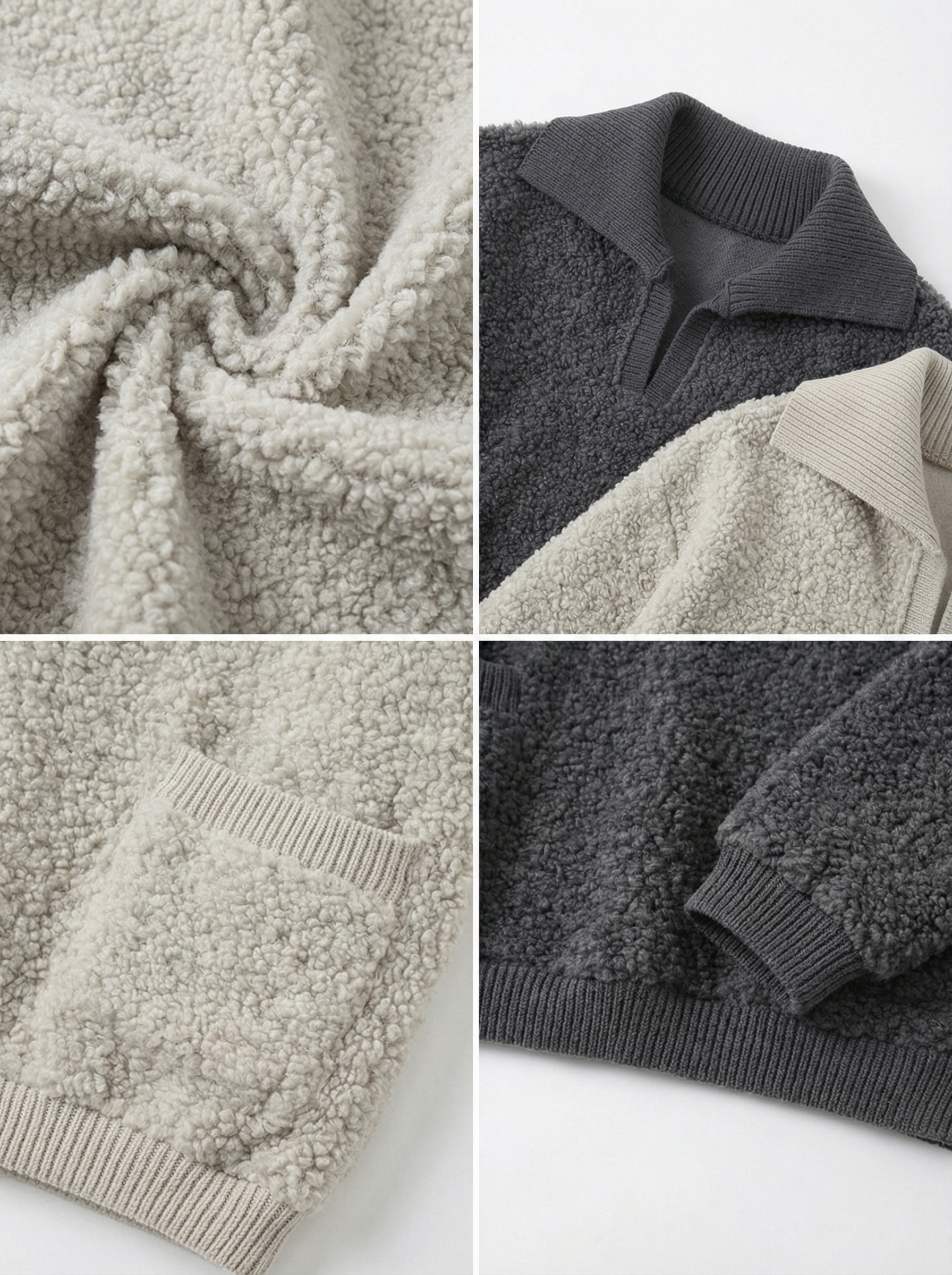 灰色/米白毛絨短版立領開衫