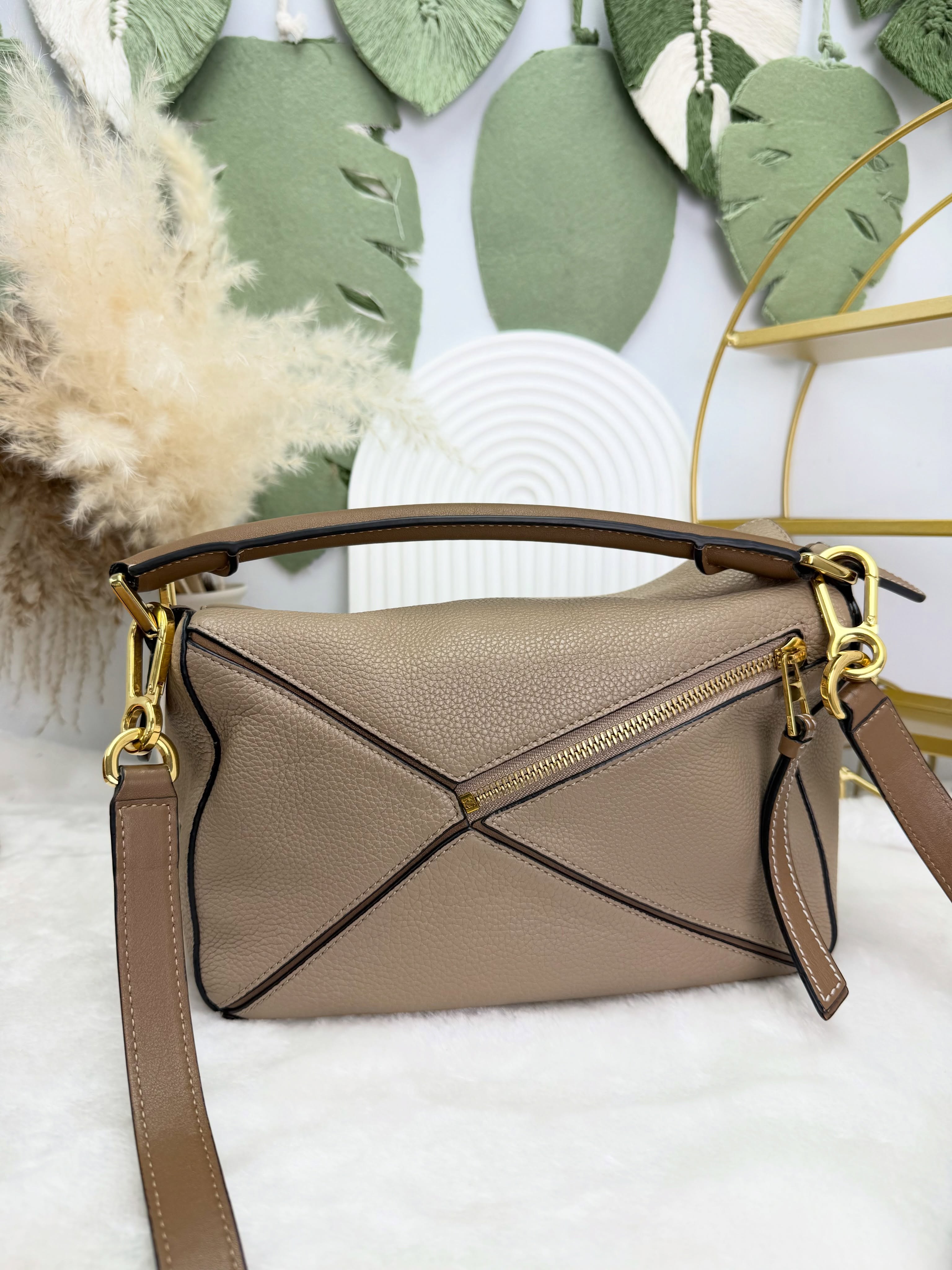 Loewe✨PRE OWNED 💥Small Puzzle沙金色 手提單肩斜肩包🤎