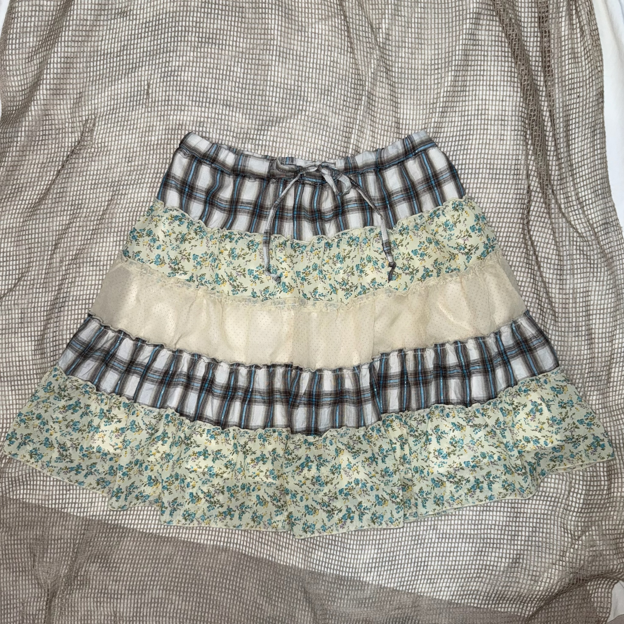 Plaid Floral Mini Skirt