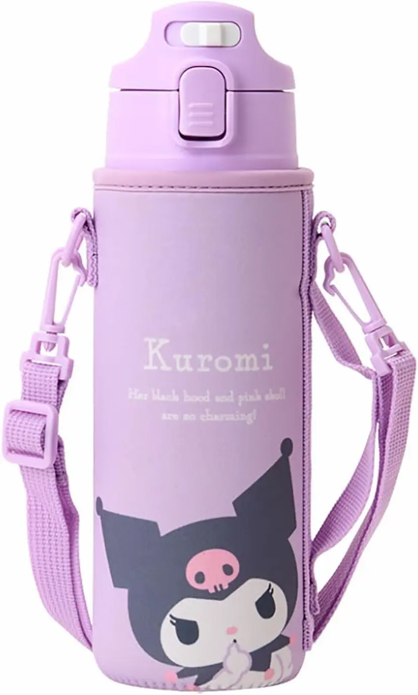 現貨🌸日本直送 |Sanrio Kuromi雙層真空不鏽鋼水瓶帶蓋（附軟墊保護套）470ml 