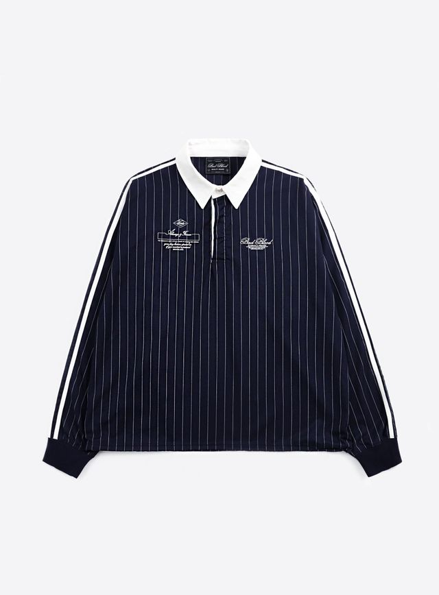 ◆BADBLOOD Sports Velvet Rugby Shirt◆ Badblood [w-sht24-020] classic logo stripe rugby shirt