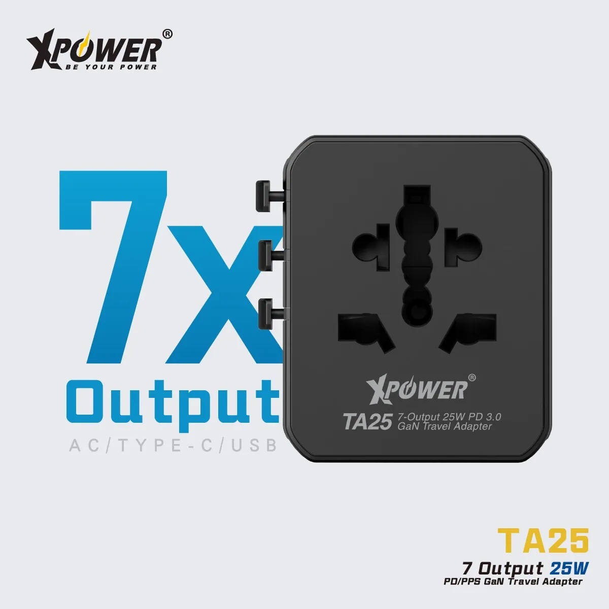 XPower TA25 7輸出 PD/PPS 25W Gan旅行充電器