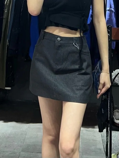 斯文風格 淨色A字短裙 KR2690