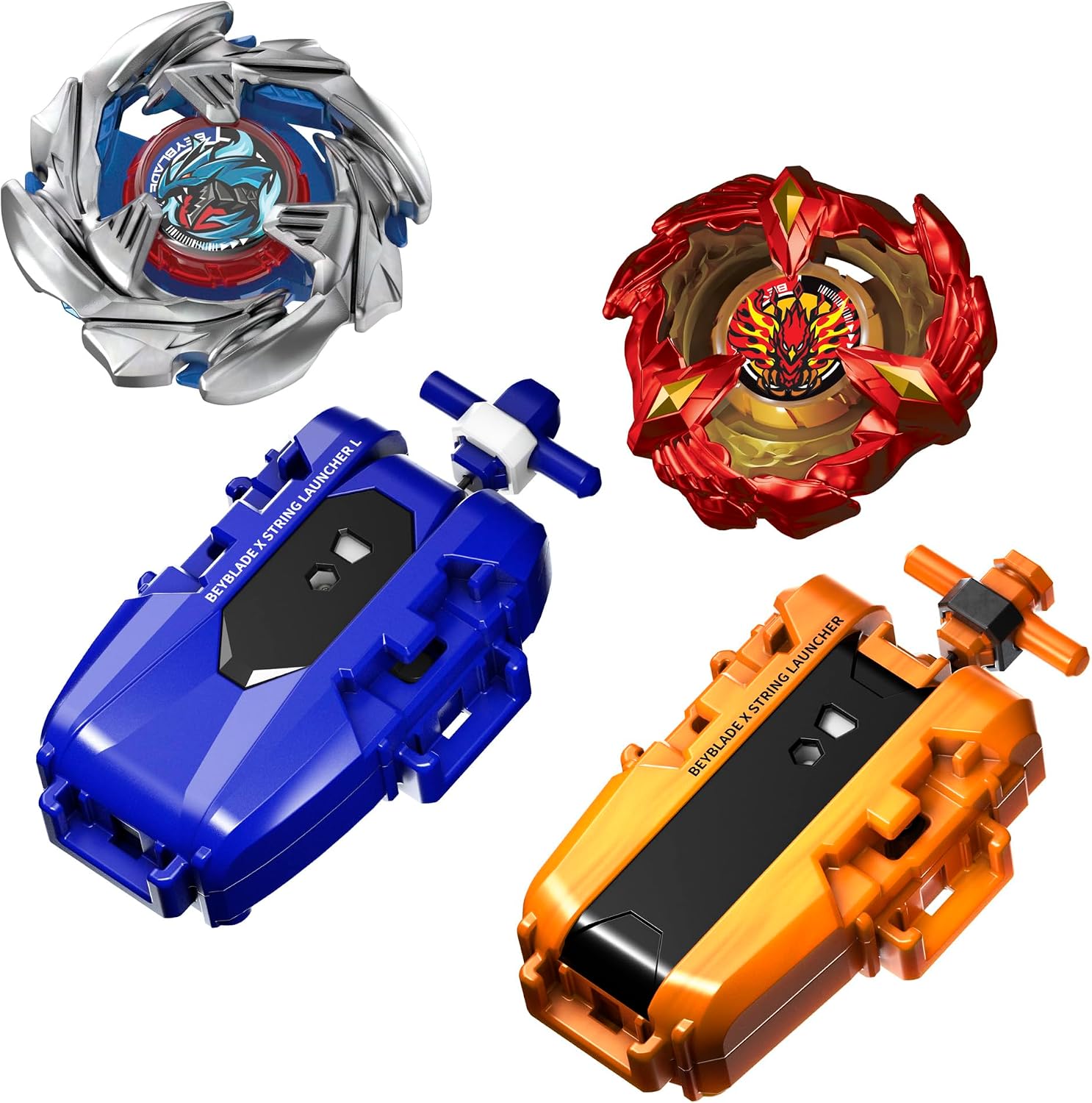 【左右旋發射器】Beyblade X 鈷藍魔龍＋鳳凰飛翼 特別配色連發射器兩個 Beyblade X Deluxe Launcher Cobalt Dragoon 2-60C Left-Spinning Attack ＋ Soar Phoenix 9-60GF Right-Spinning Attack