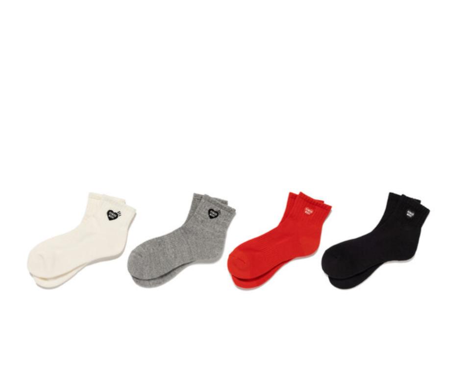 Human made logo short socks Size m(23-25cm) Size L (25-27cm) White / grey / red/blk