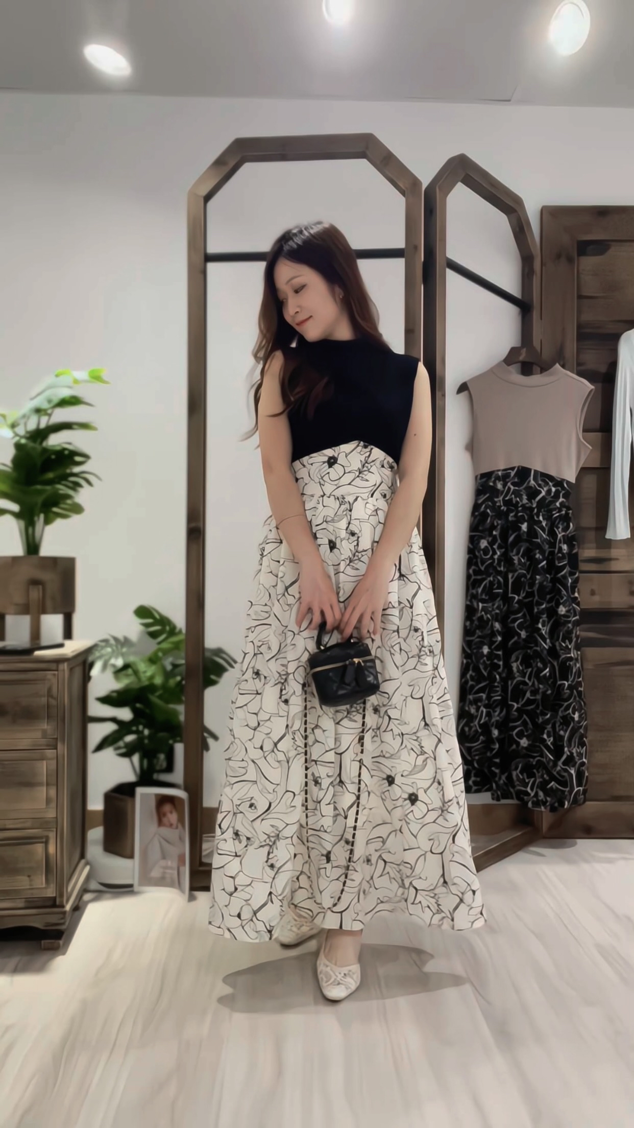 懶人必購👒假兩件花卉拼色洋裝裙(JP)[黑色]362411