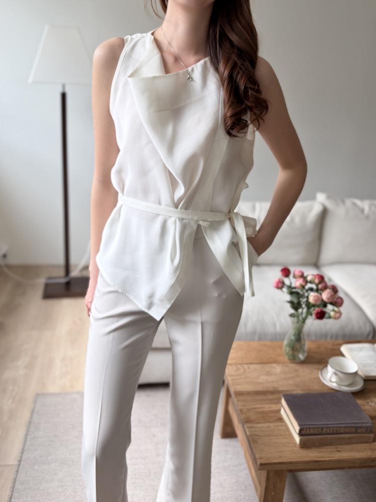 Camille Draped Wrap Blouse (Ivory)