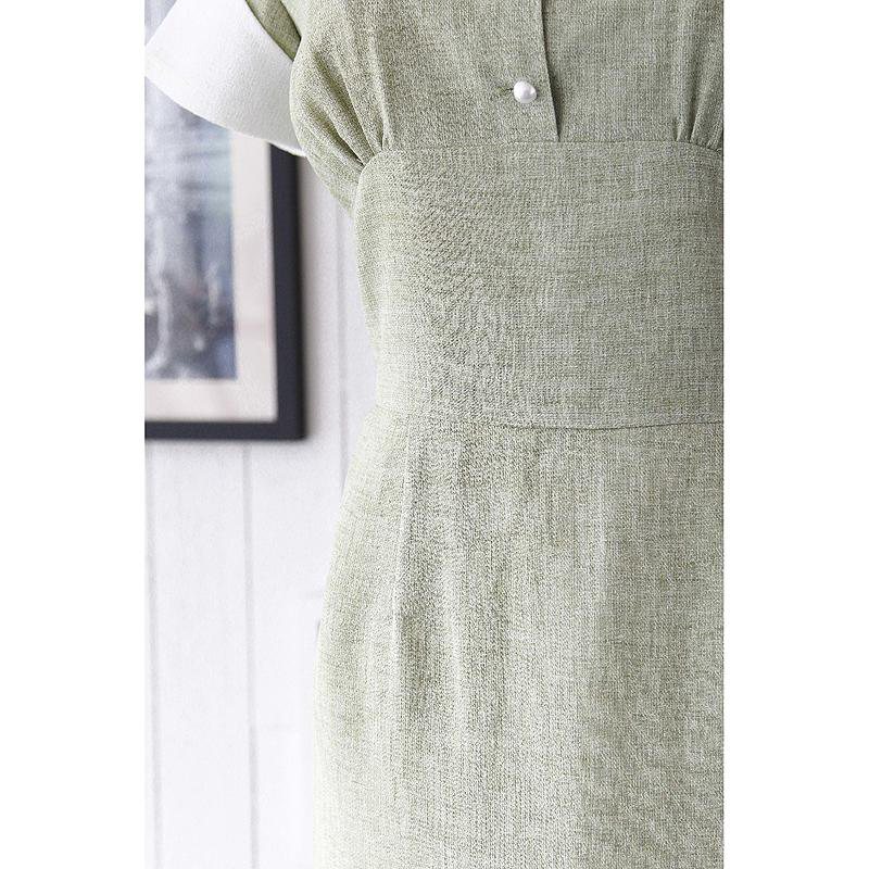 （SOLD OUT） 1950s Summer Lady Worker Olive Linen Dress(FM022)