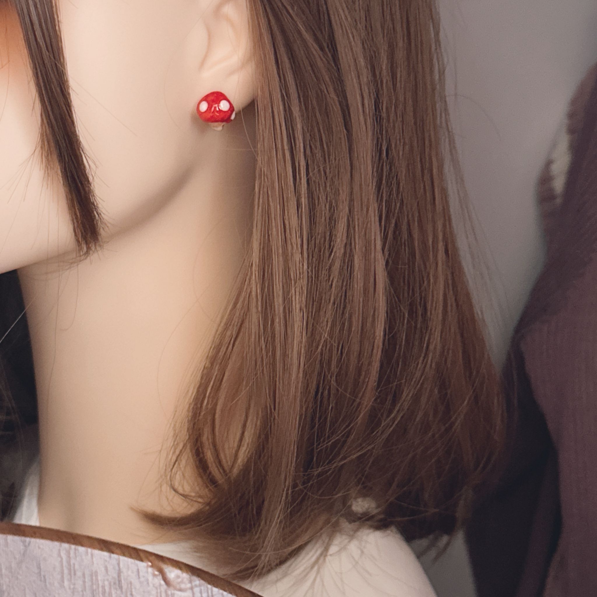 手繪 半立體紅蘑菇🍄耳釘 可改色