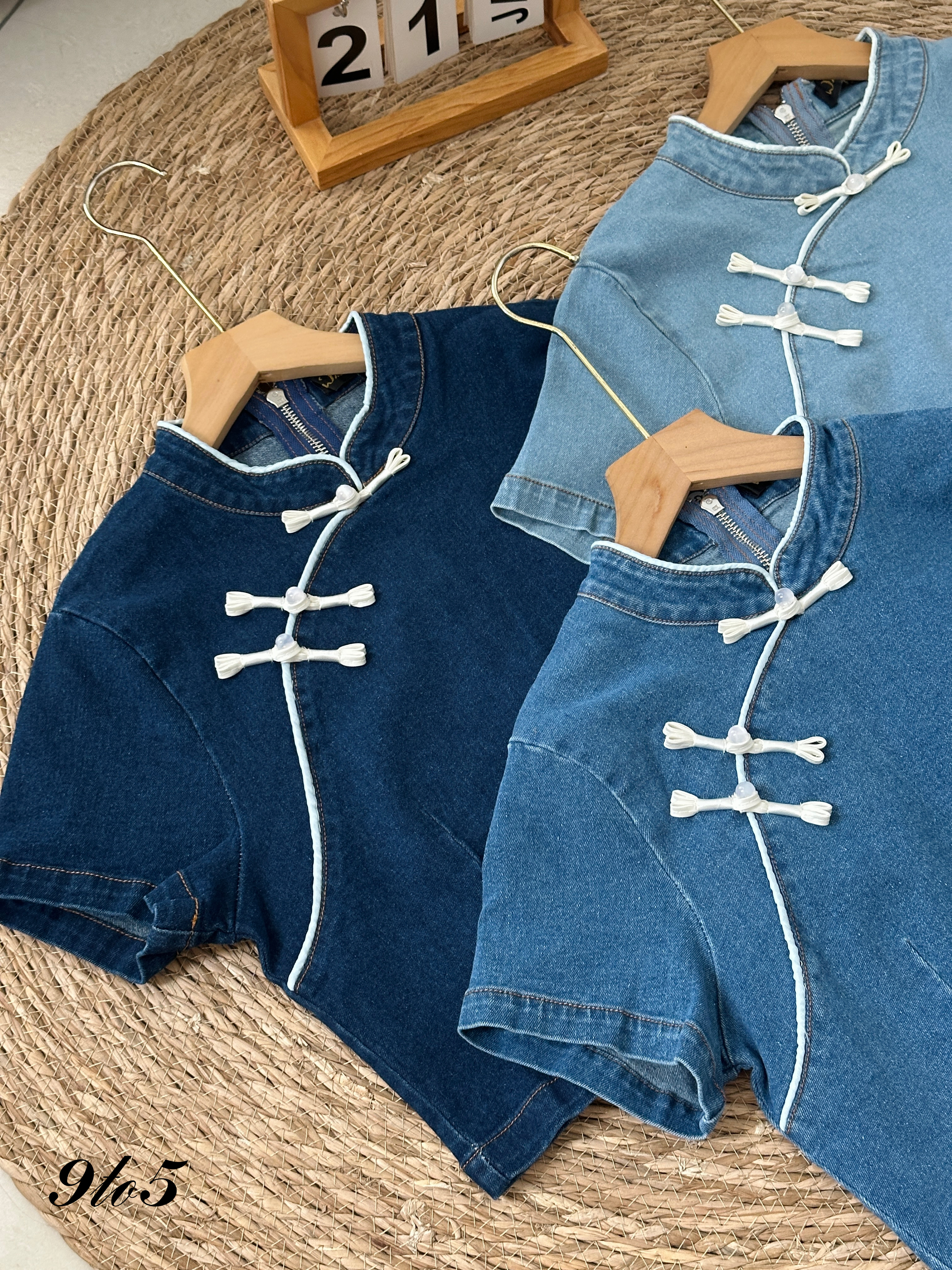 T3921 Denim Cheongsam Crop Top - 3 Colors