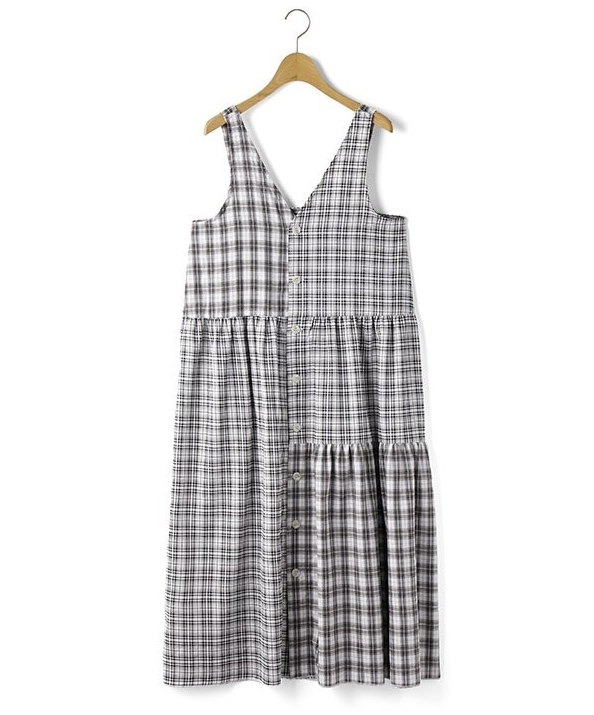 混搭格紋無袖連身裙 - 2026 流行穿搭  女士連身裙 春夏時尚穿搭 成人休閒 日常穿搭 易於配搭 日本直送   #JP-I-260019