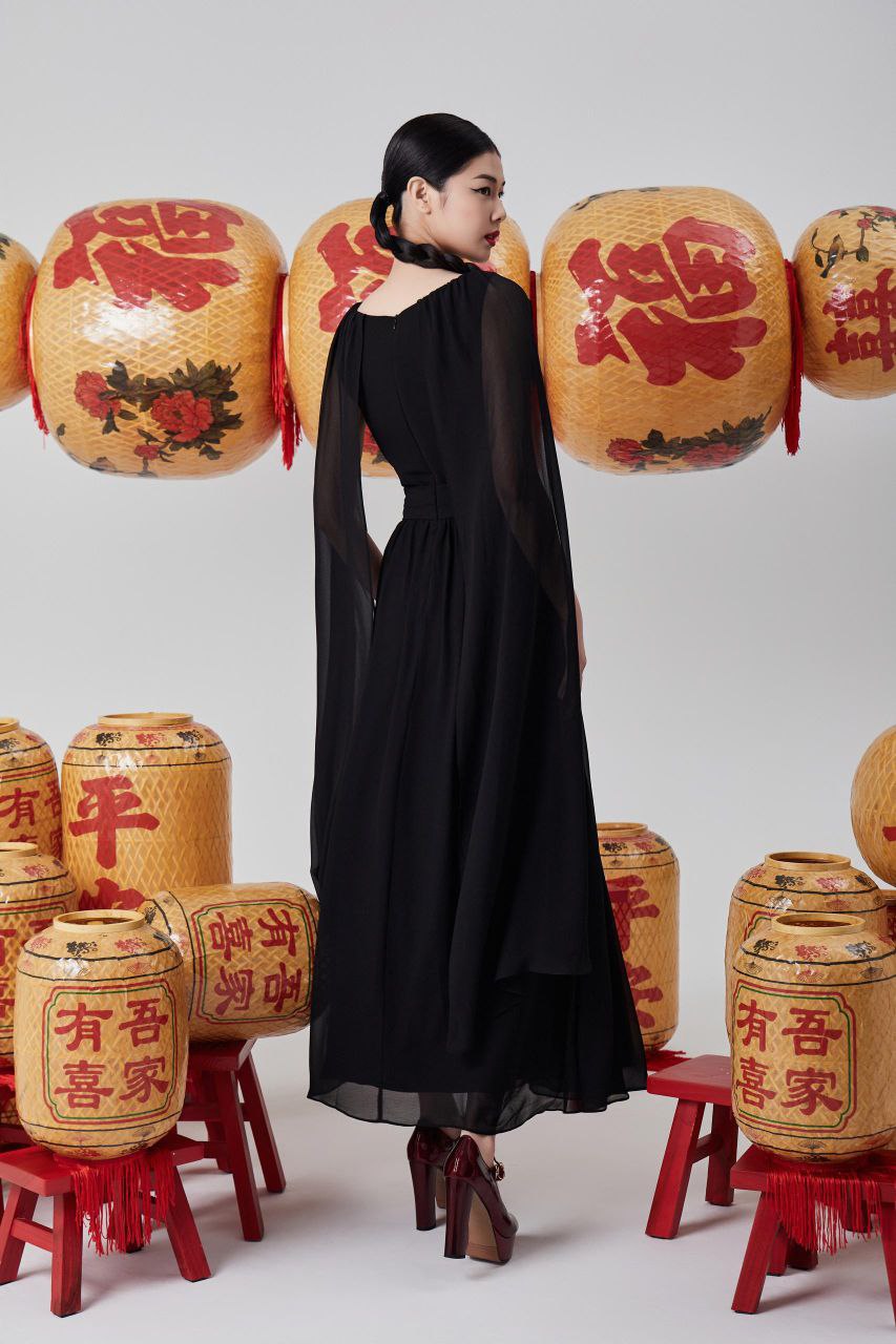 披肩式雪纺连身裙 2120