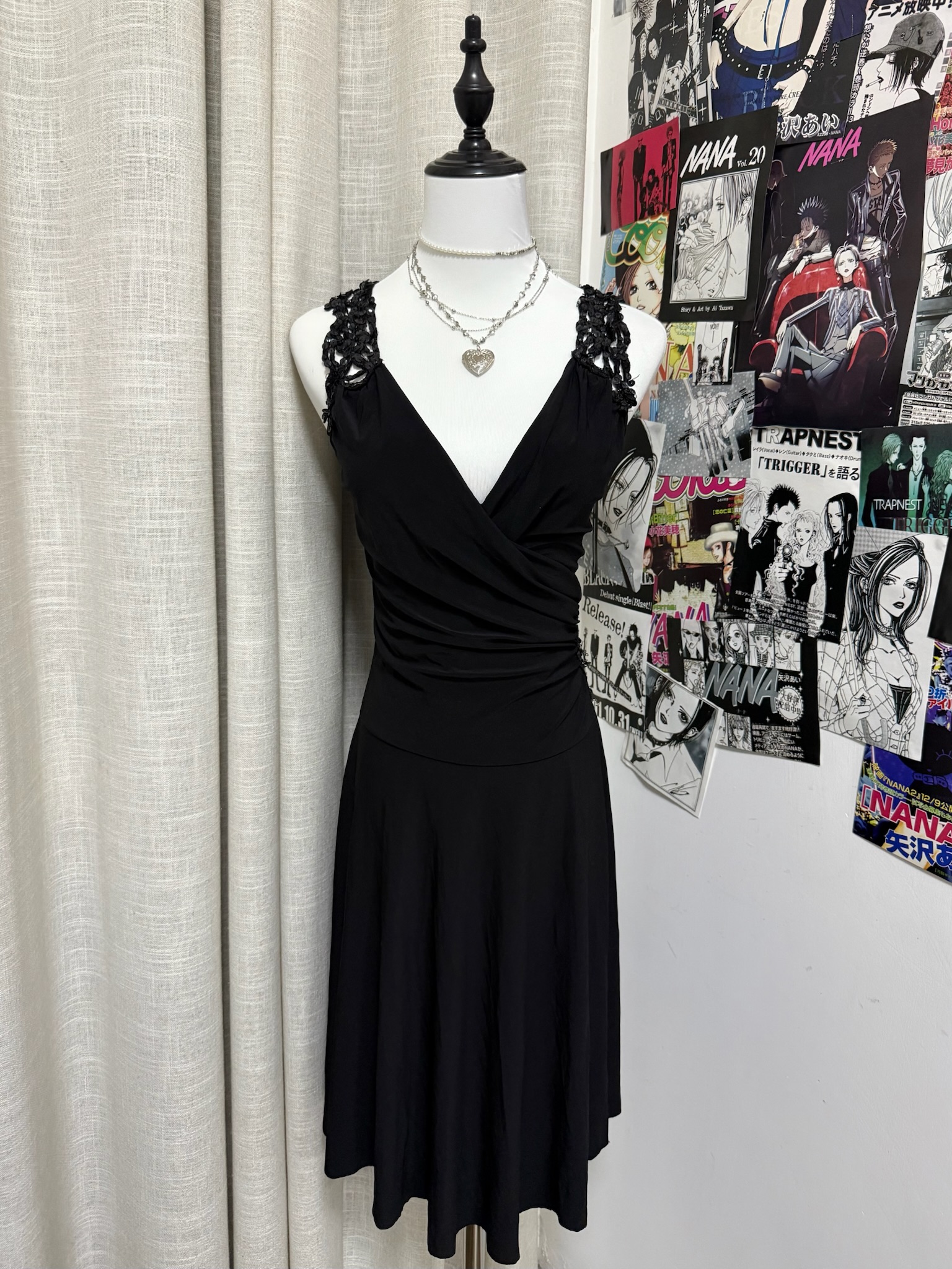 Surplice V-Neck Floral Trim Cocktail Dress