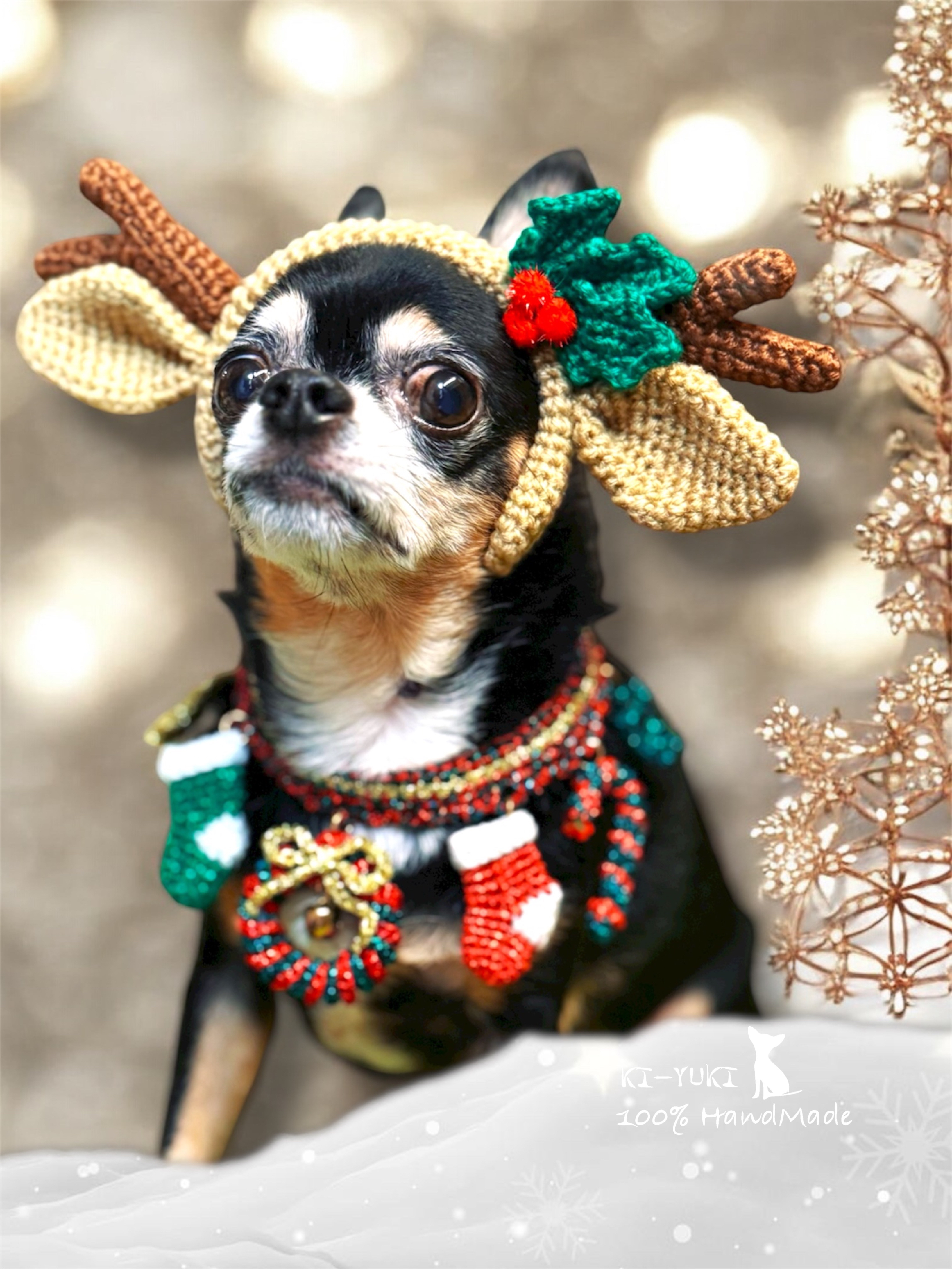 原創手作 毛線編織聖誕作品 寵物聖誕頸飾