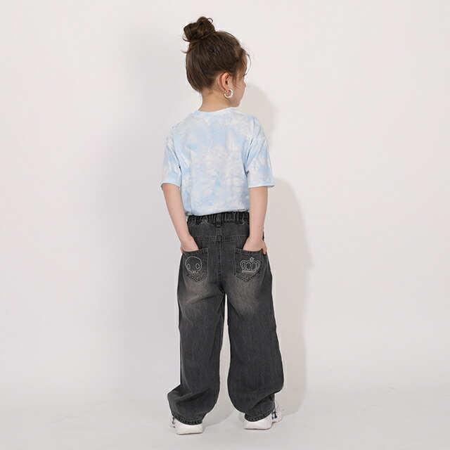 🆕【⭐訂購⭐】🇯🇵日本直送🌀#Sanrio #Kuromi / #Kitty 刺繡貼片 闊腳牛仔褲 #baggyjeans🌀[ELCA-0253][