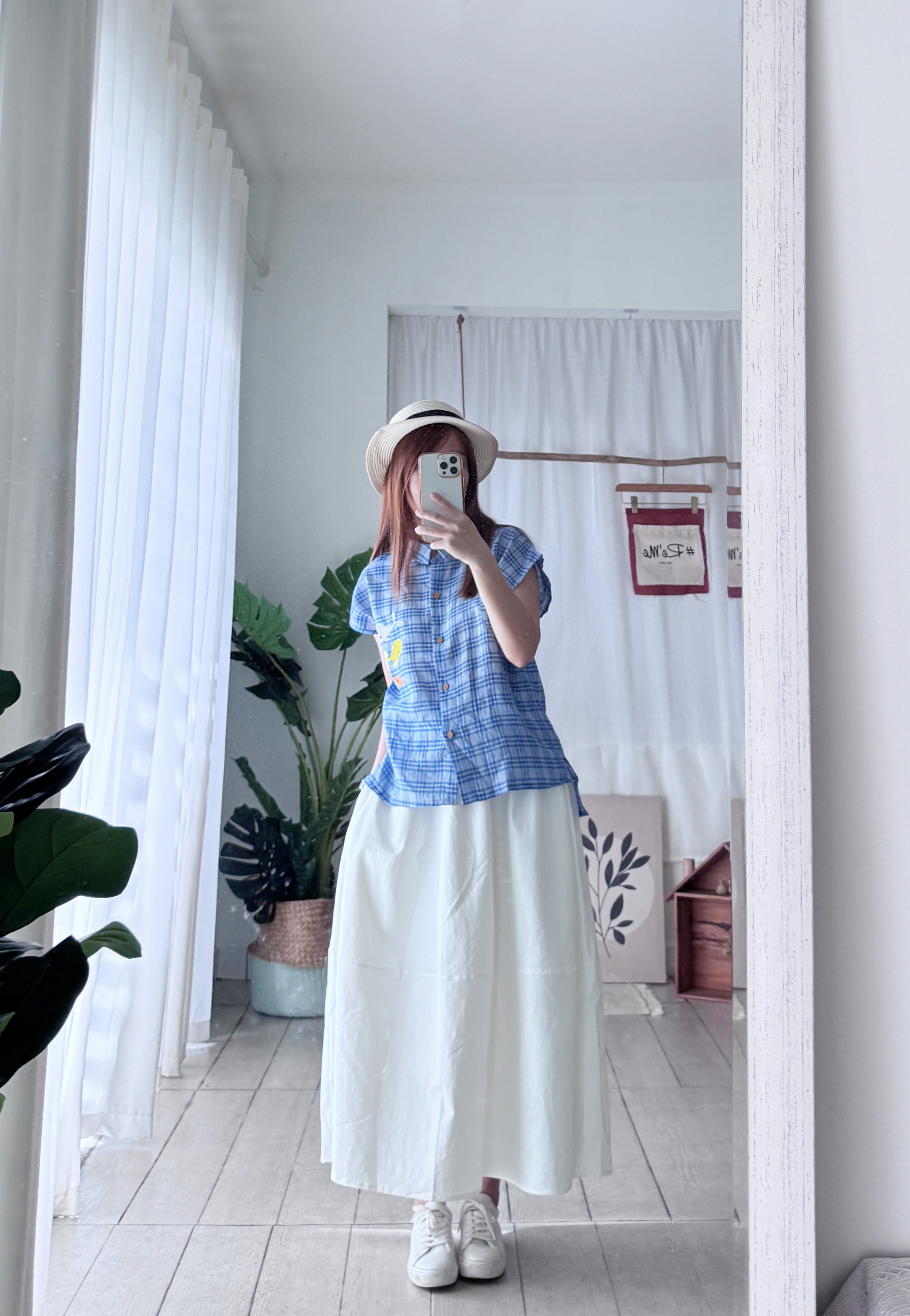 日系直肩鲸鱼刺绣衬衫