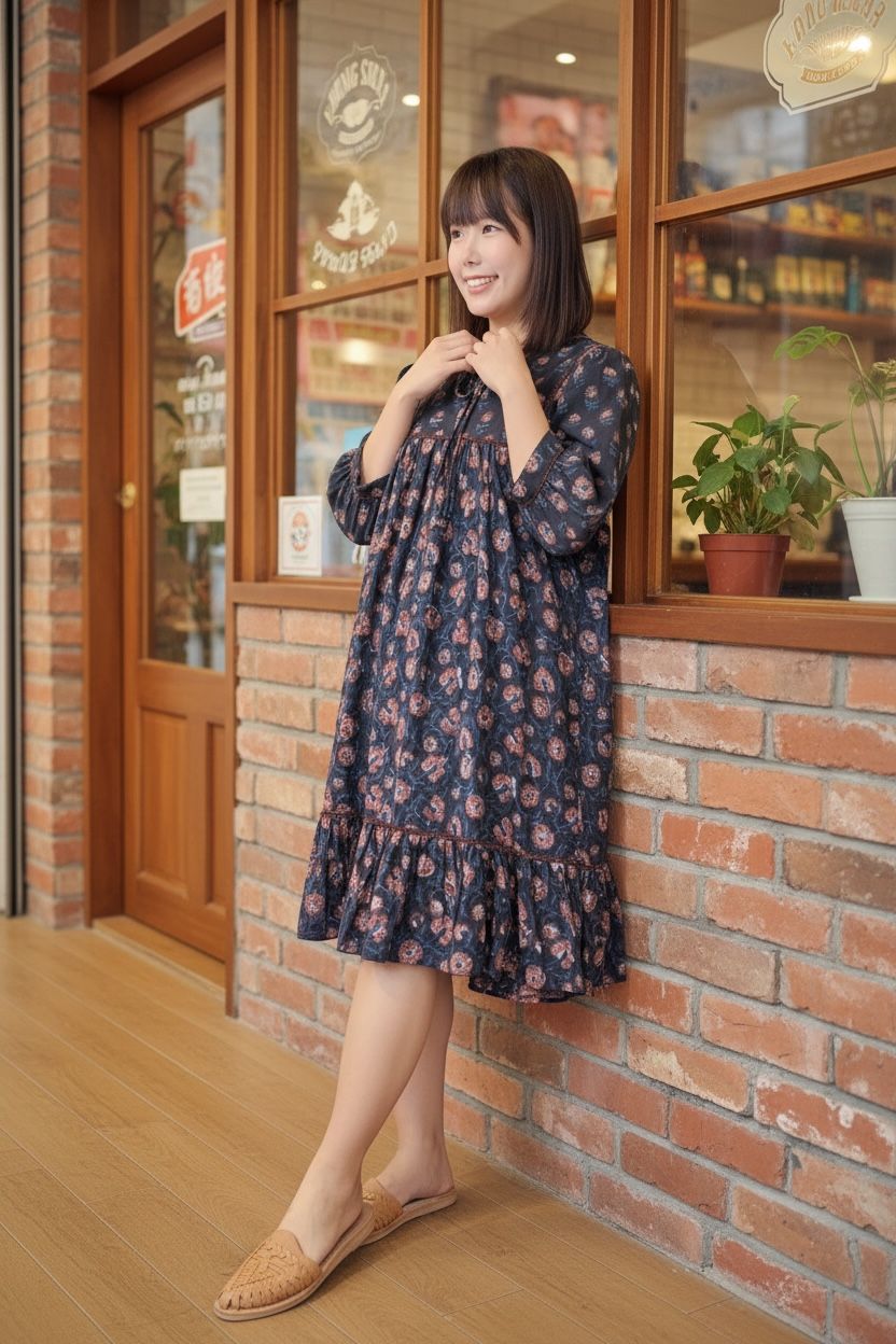 Black color block print short OP #1478