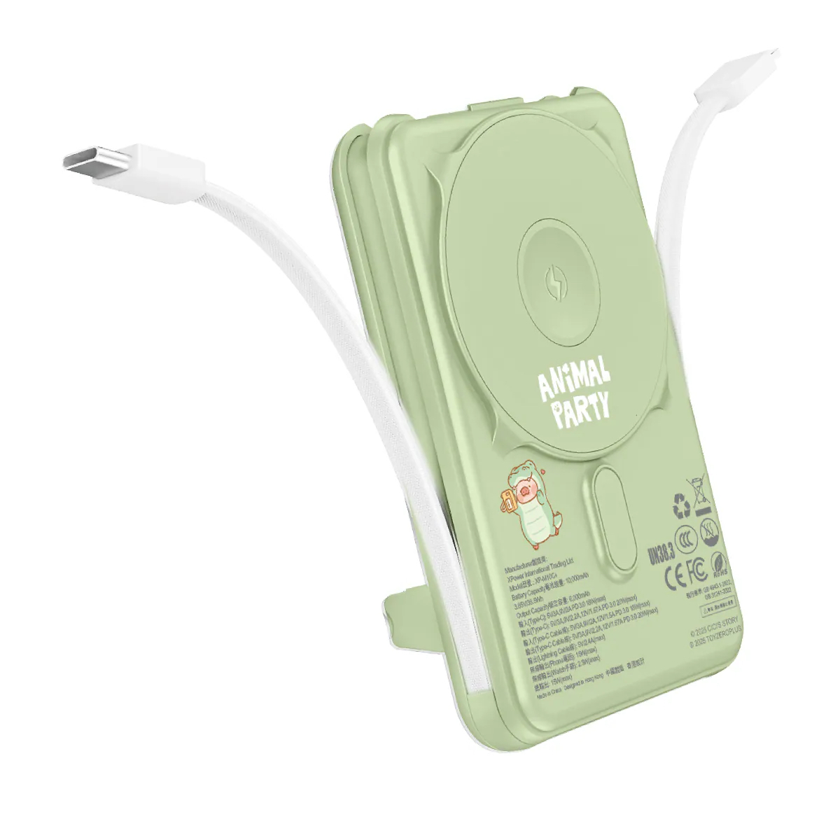 (3C認證)XPower x 罐頭豬LuLu🐷M10C+ 6合1 10000mAh多功能迷你20W PD3.0+ 磁吸無線快充移動電源 (鱷魚)