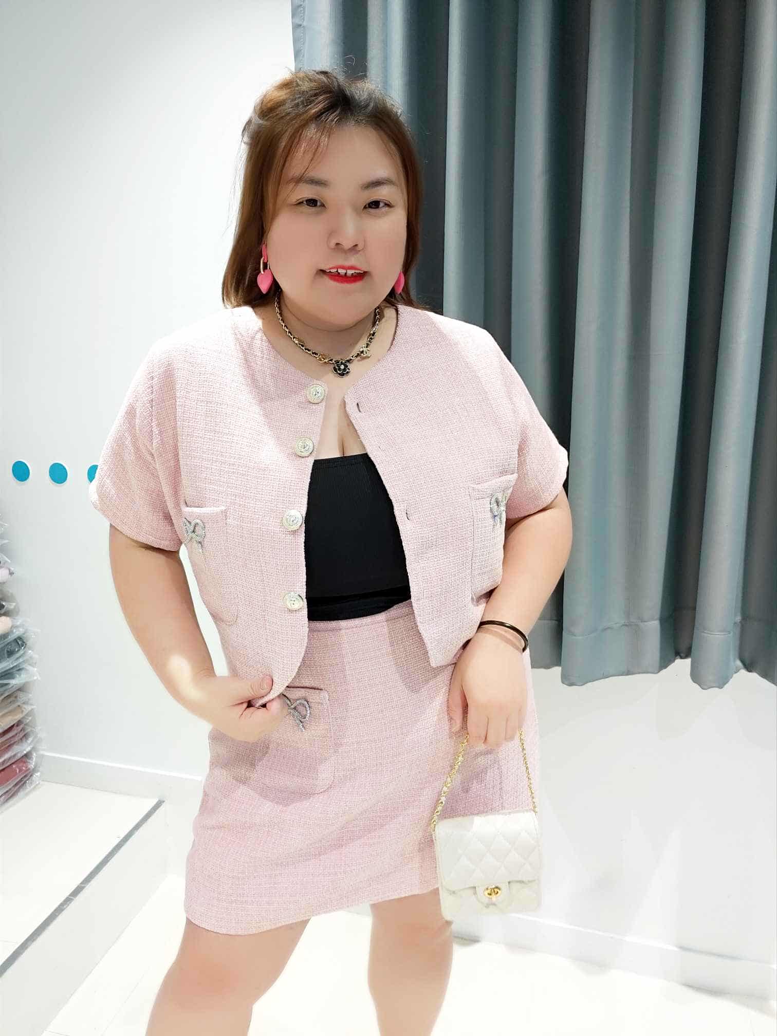 DOD02 银钻蝴蝶结小香风裤裙套装