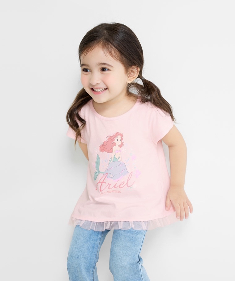 ☀️預訂 台灣直送☀️迪士尼公主系列四色網紗拼接印花純棉短袖T恤