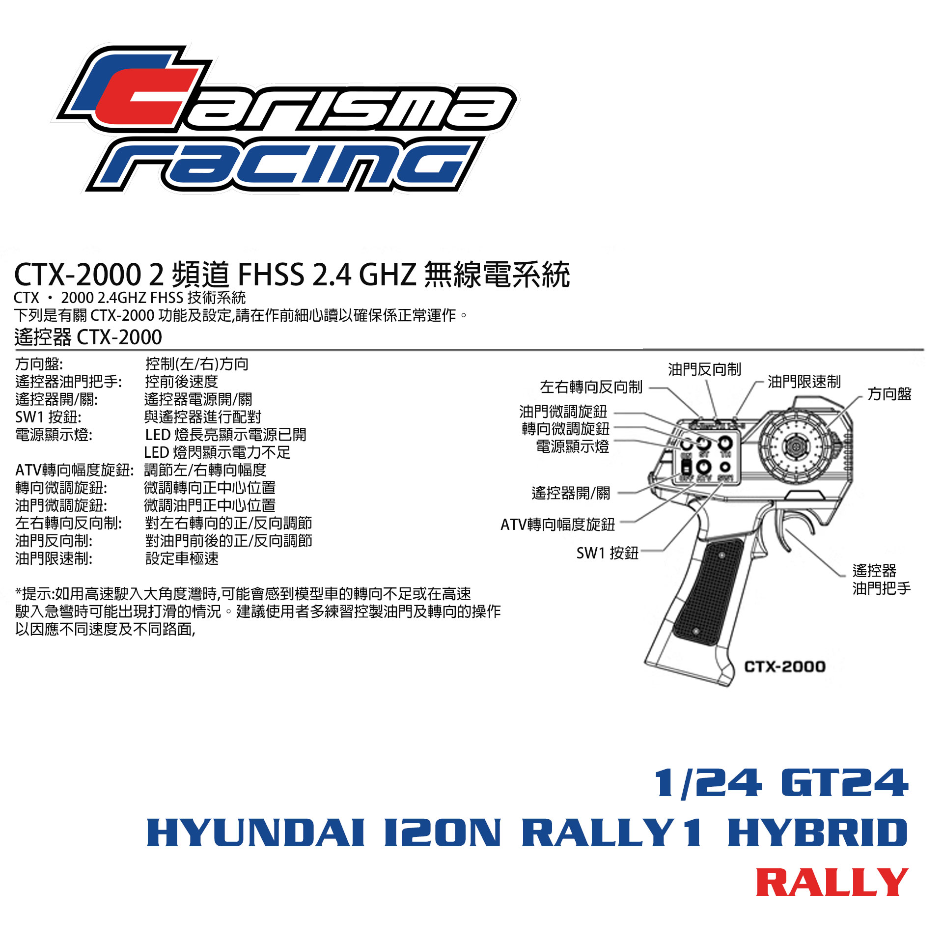 Carisma GT24 現代 i20N【香港現貨】1/24 WRC無刷高速遙控拉力車