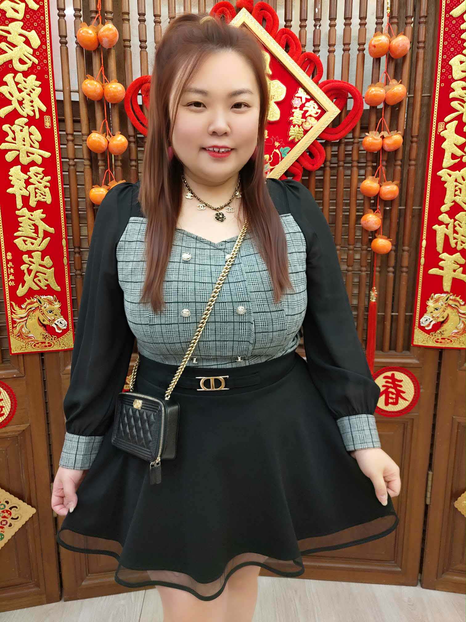 NJB04 TW#3781L 法式格子长袖上衣