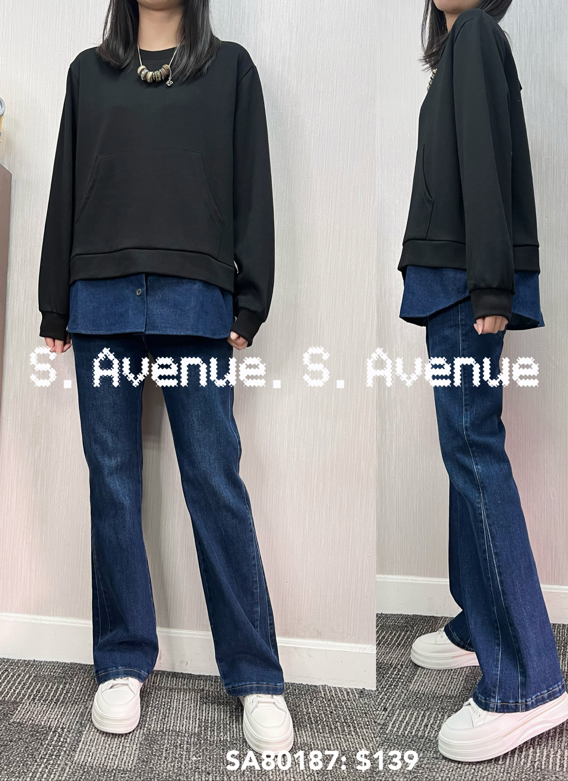 SA80187: 長袖雙袋下牛仔衫