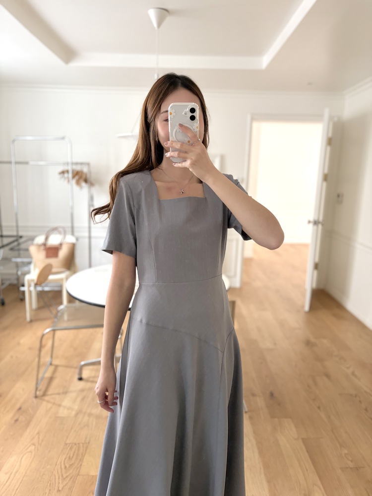 Asymmetric Striped Dress (Grey)