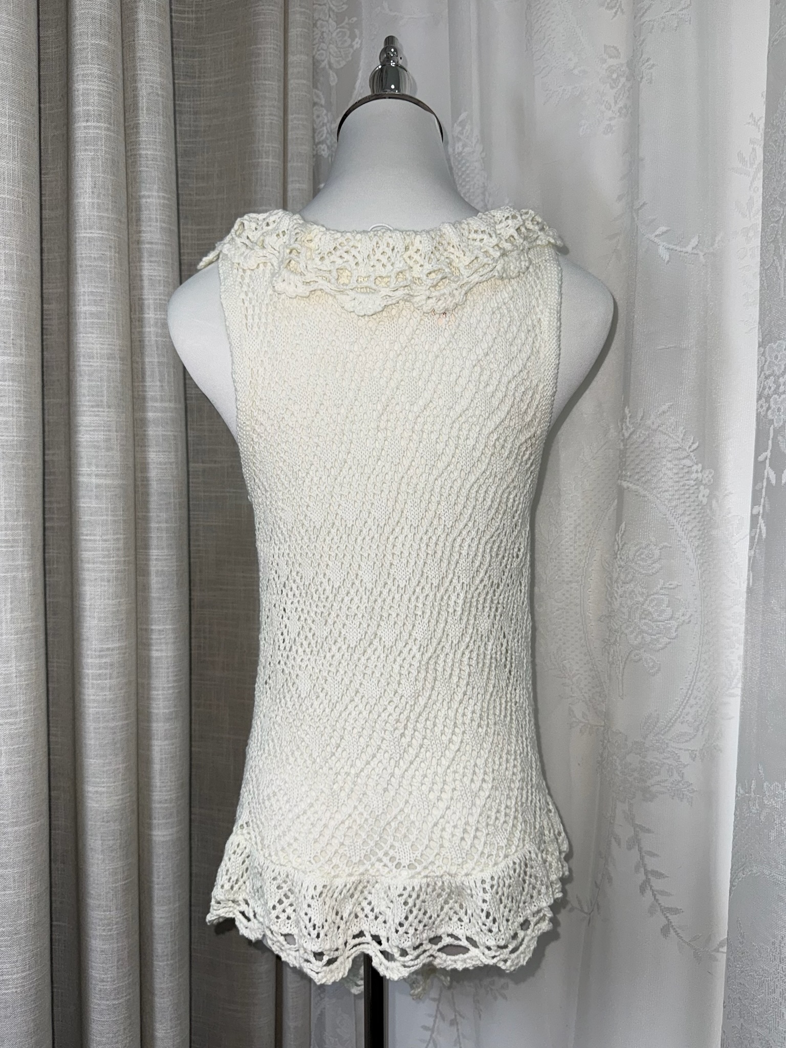 Boho Crochet Lace Ruffle Tie-Front Vest