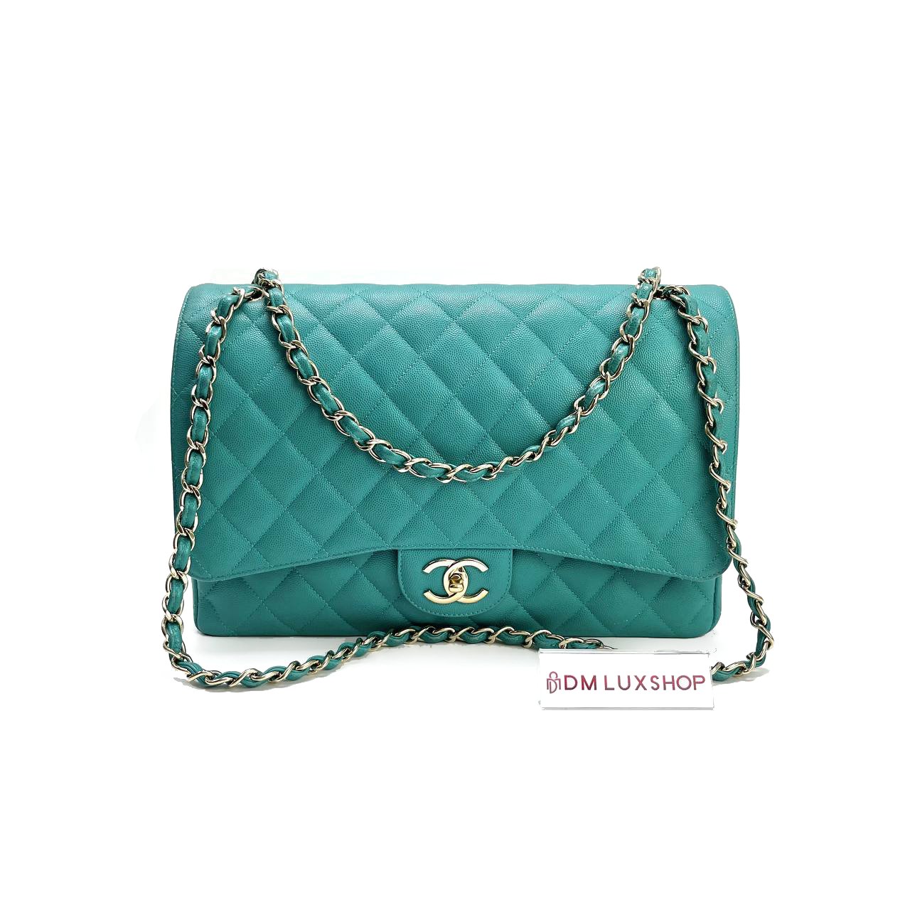 Chanel Maxi Green Caviar CF GHW (Serial 23,Y: 2017)