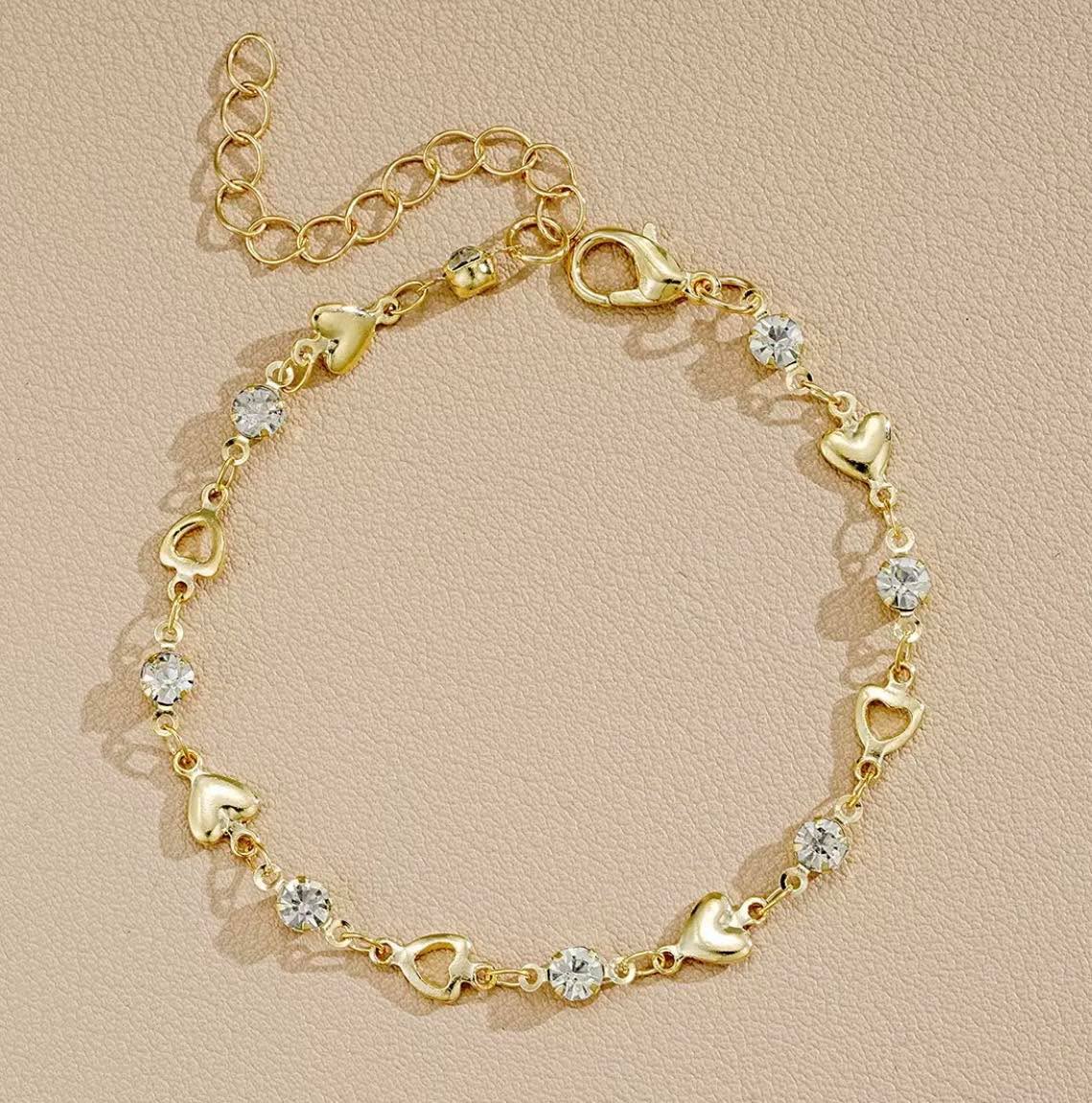 銀色心型水鑽手鍊