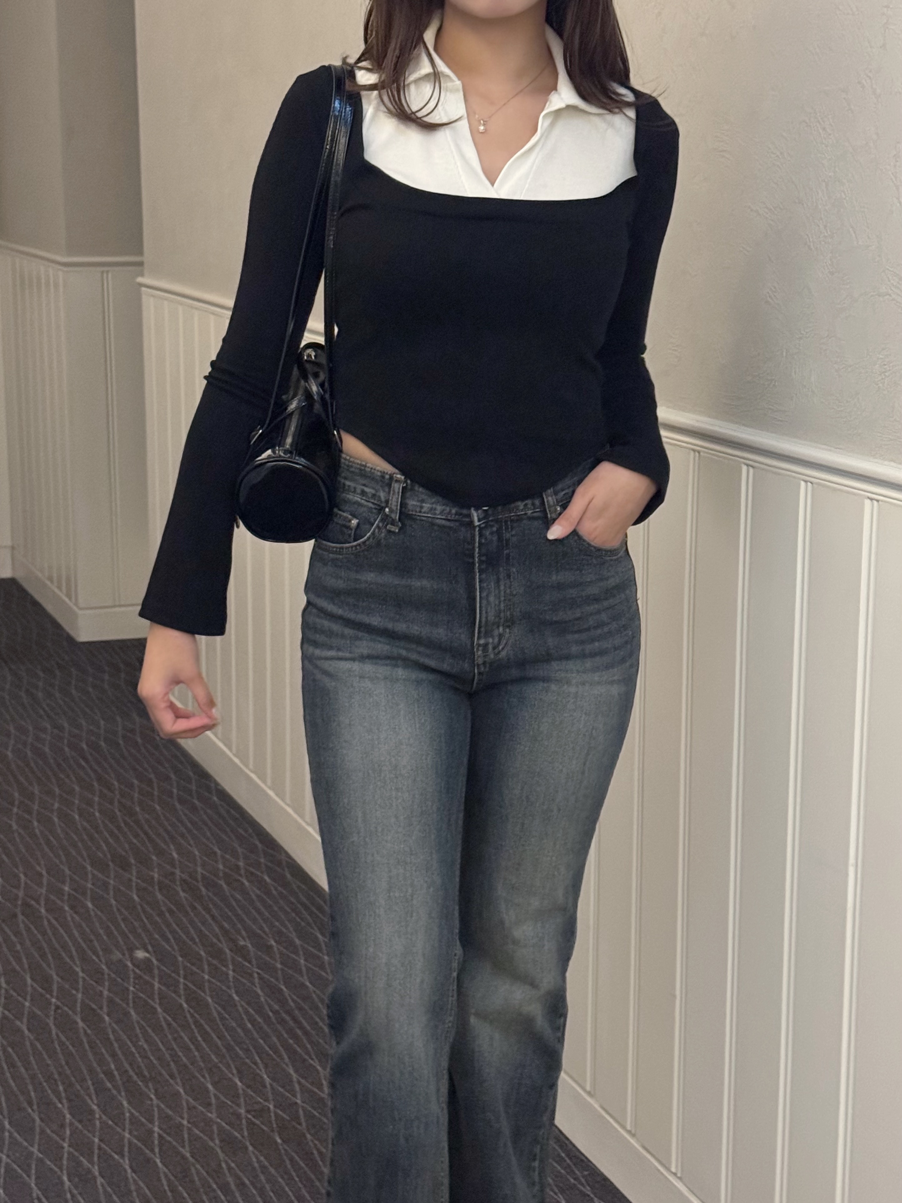 歐美幼坑紋假兩件長袖上衣(三色入)