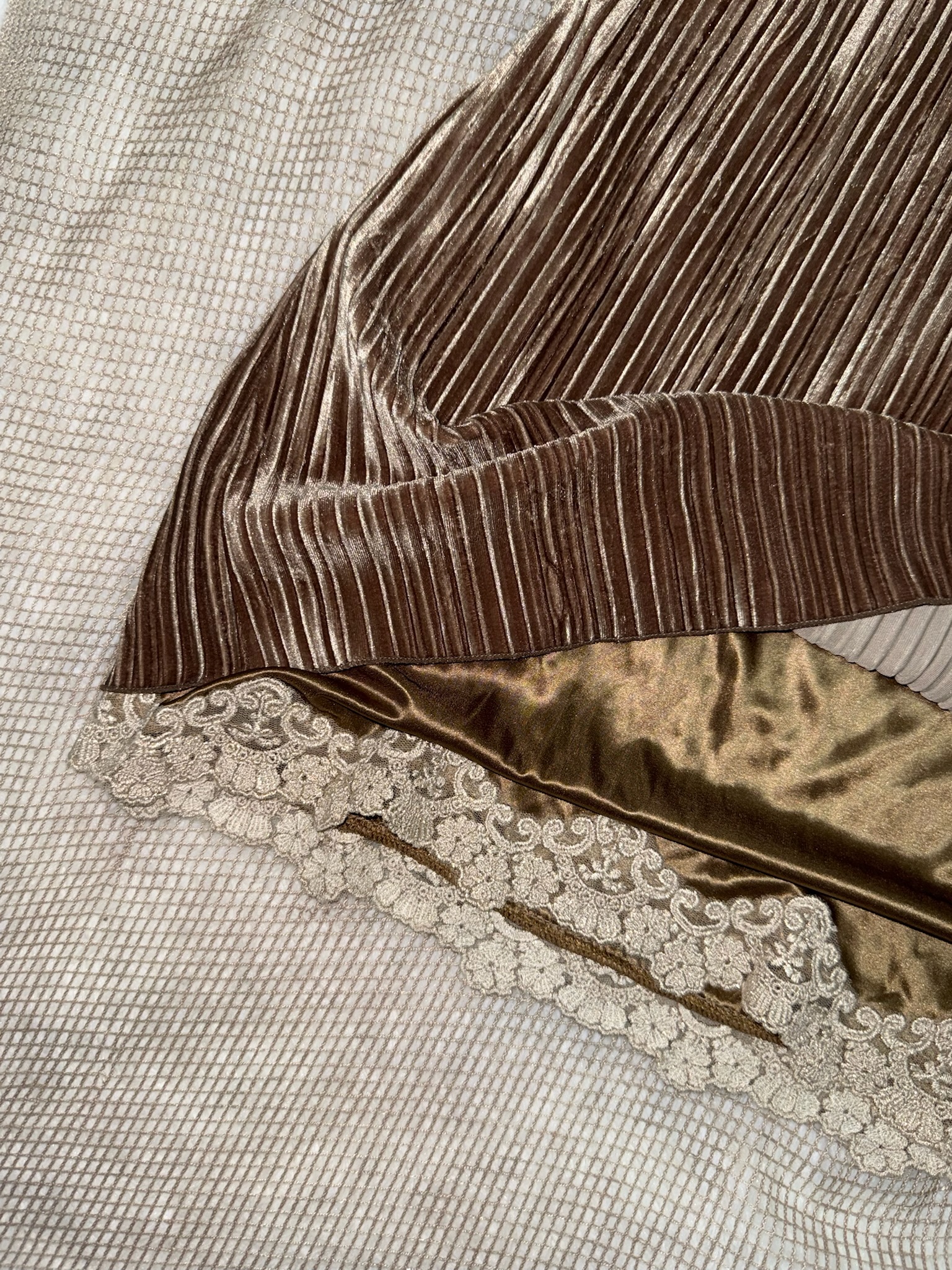 Antique Bronze Lace-Trimmed Velvet Dress