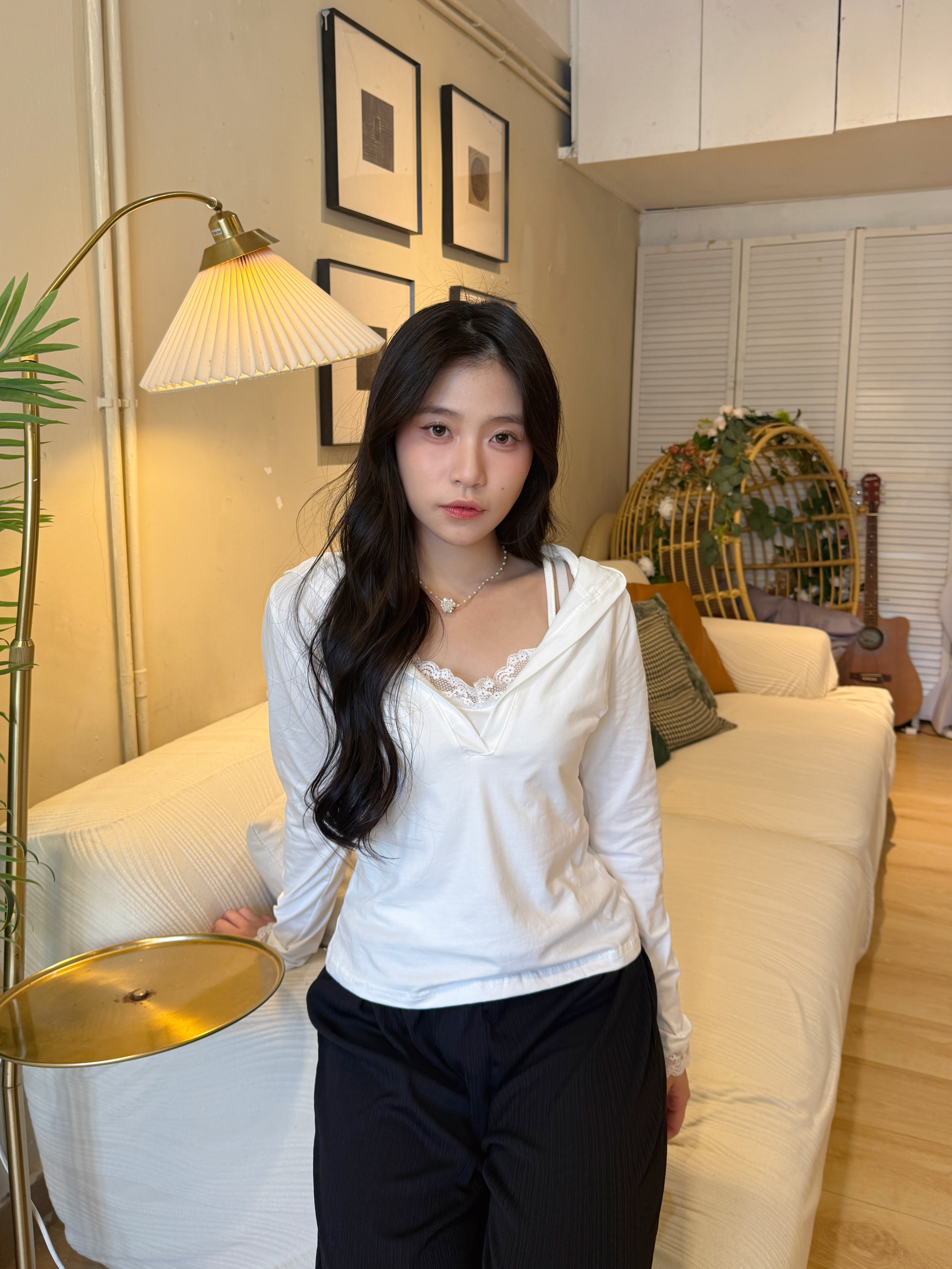🇰🇷連帽假兩件Lace Top