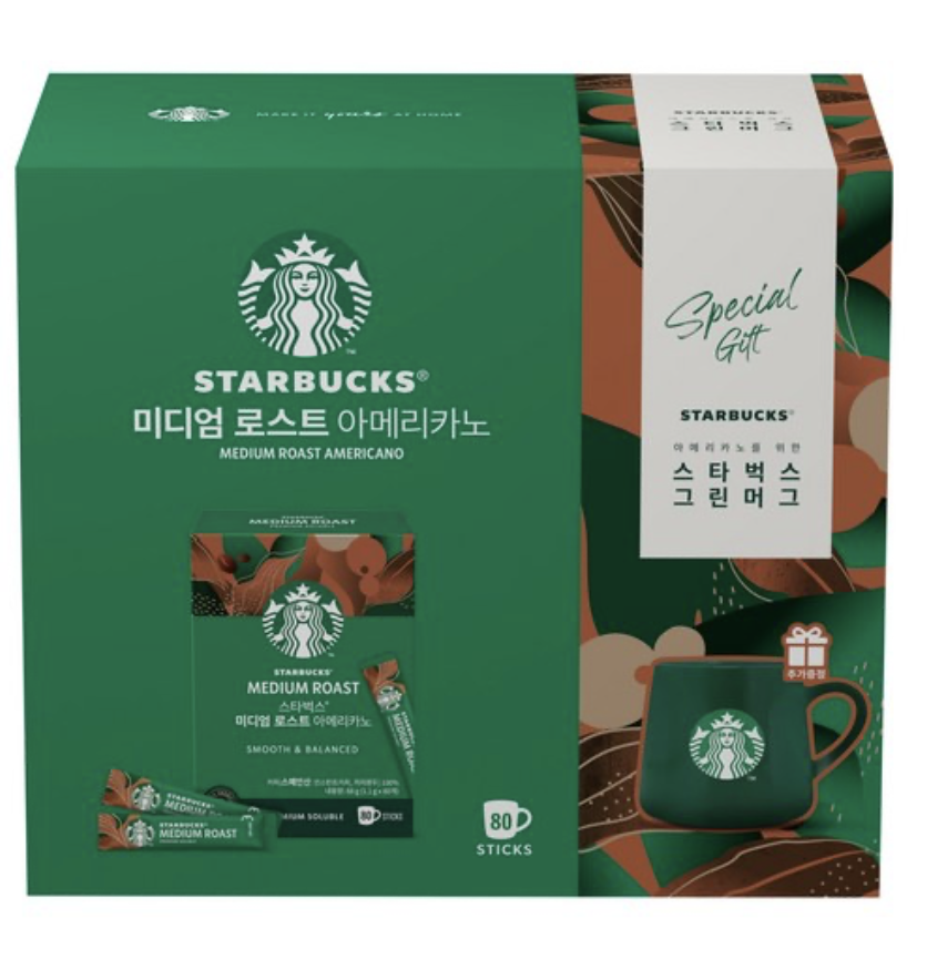 韓國 Starbucks 星巴克 美式即溶咖啡 80條裝 +送350ml 馬克杯 ｜Dark Roast Medium Roast  Americano