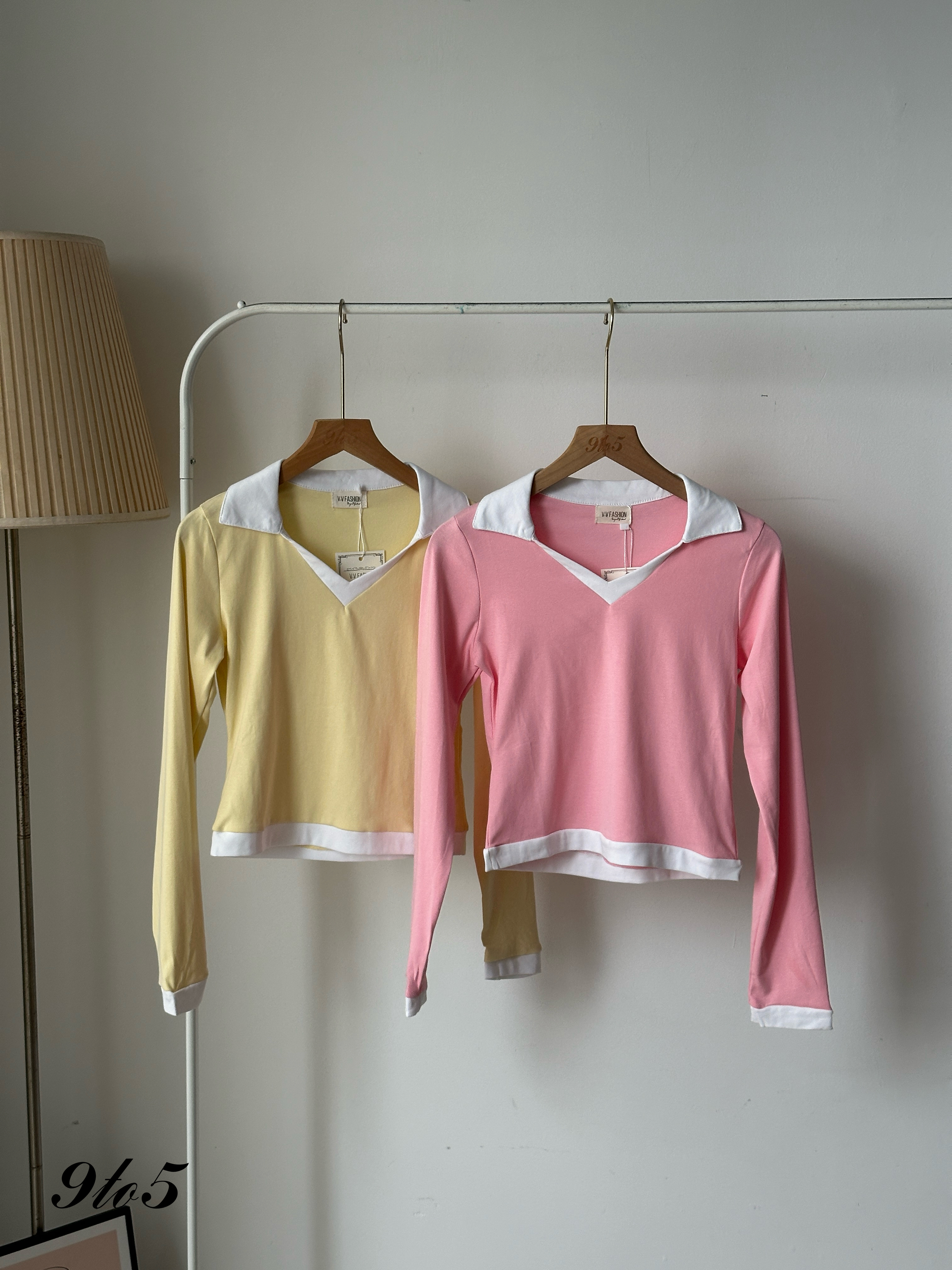 T4044 Long Sleeve Polo Top - 6 Colors